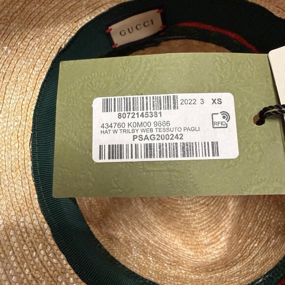 NWT 100% Authentic Gucci Beige Web Sherry Line Straw Hat Size XS main image 12